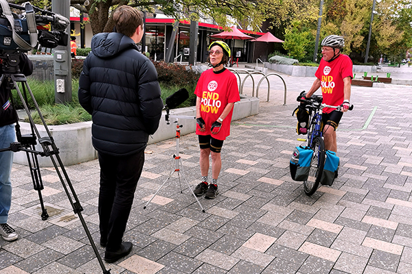 Being interviewed by the Southern Cross Television crew.