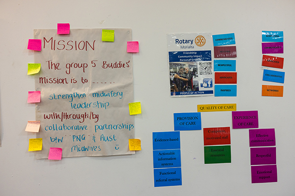 A whiteboard from the Midwifery Buddy Program.