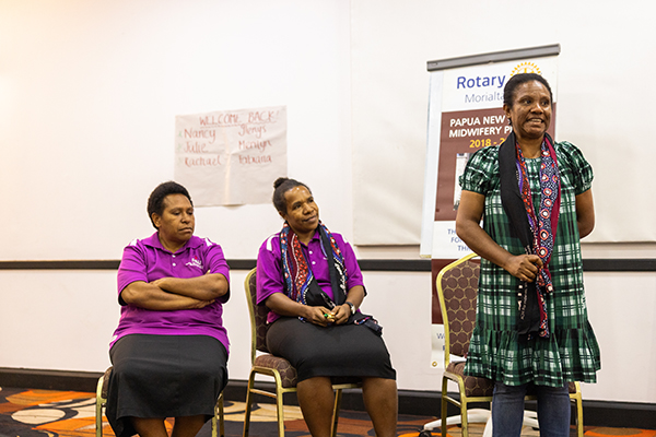 Papua New Guinea midwife Rachael Maima addresses the Leadership Buddy Project workshop.
